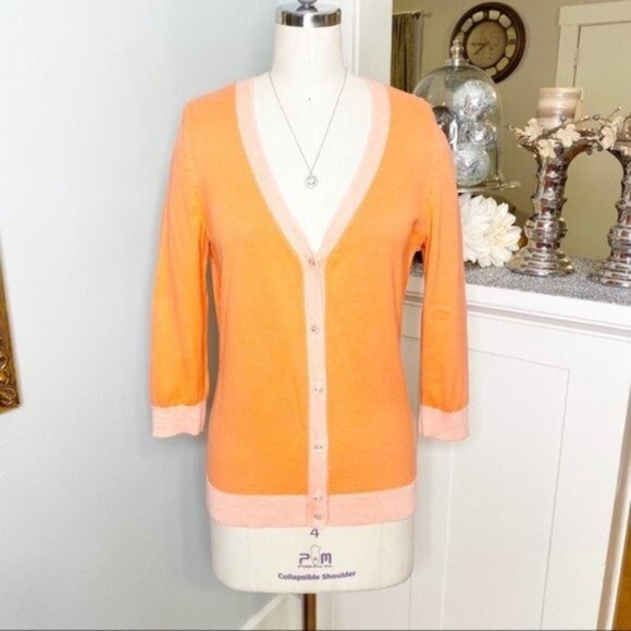 Tommy Hilfiger V Neck Button Front Sweater Cardigan Orange Medium - Picture 2 of 8